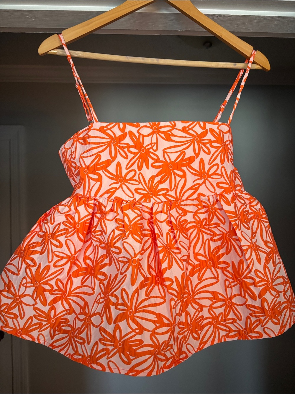 THML Orange Floral Spaghetti-Strap Top